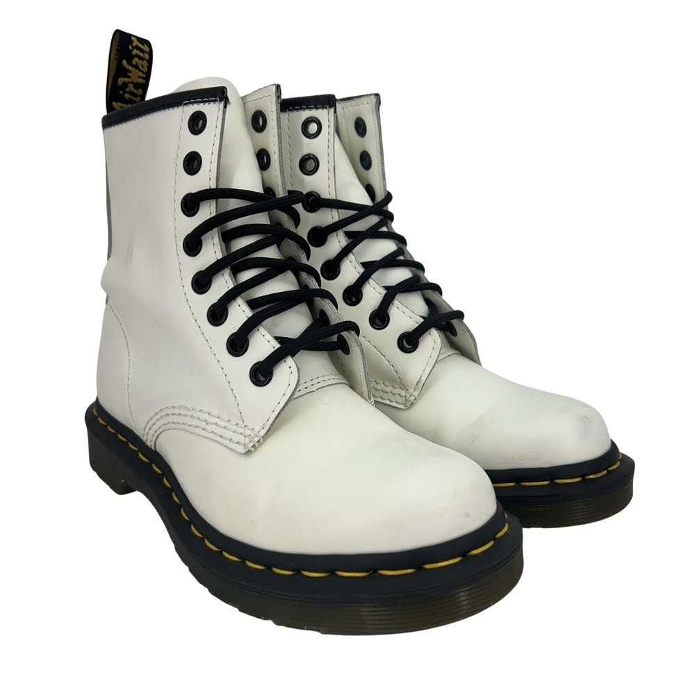 Dr. Martens 1460 Boots Womens Size 5 White Smooth Leather 8-Eye‎ Combat AirWair
